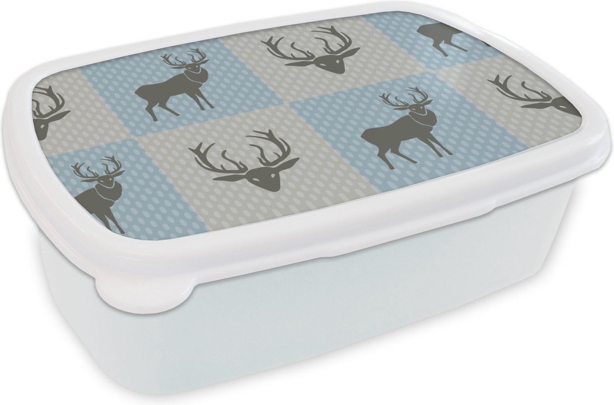 Broodtrommel Wit - Lunchbox - Brooddoos - Hert - Stippen - Blauw - 18x12x6 cm - Volwassenen