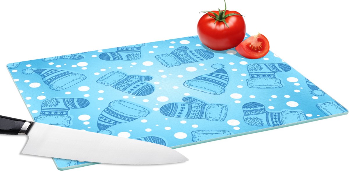 Glazen Snijplank - 39x28 - Handschoenen - Muts - Winter - Patronen - Snijplanken Glas
