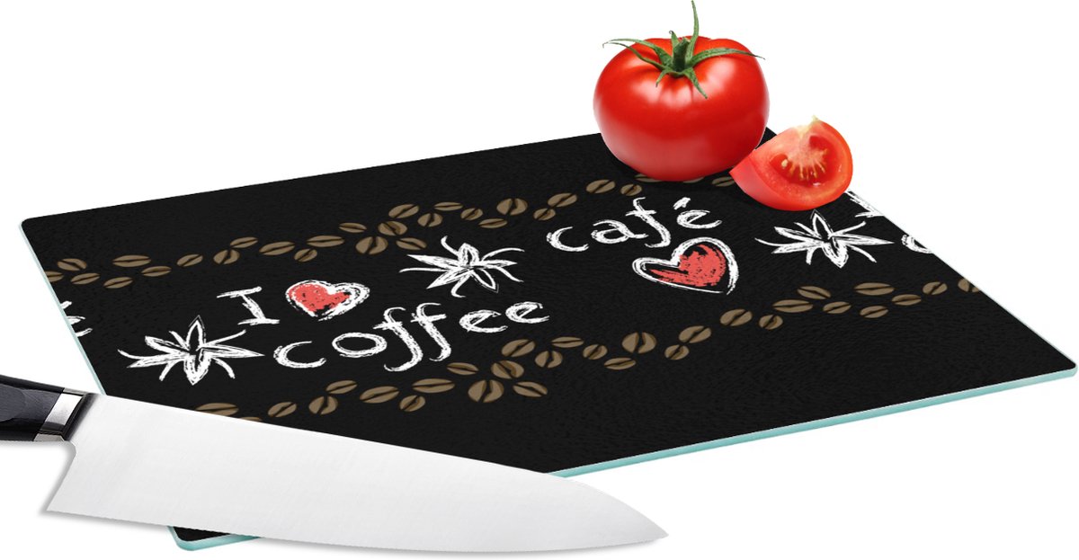 Glazen Snijplank - 28x20 - Koffie - Patronen - Love - Snijplanken Glas