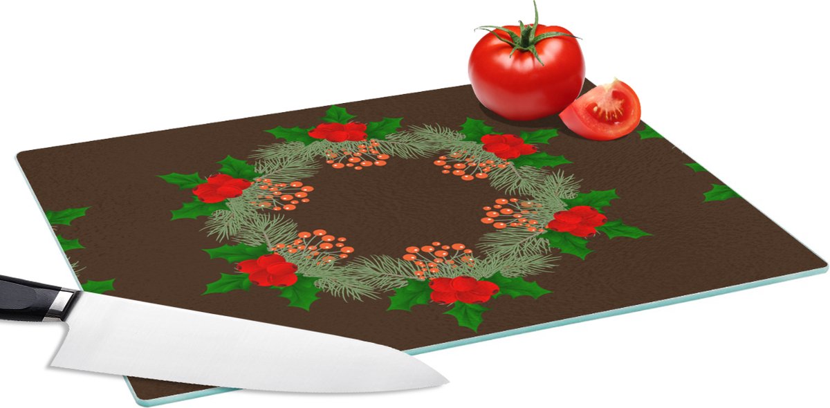 Glazen Snijplank - 39x28 - Kerstkrans - Hulst - Patronen - Snijplanken Glas