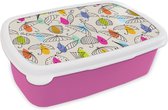 Broodtrommel Roze - Lunchbox - Brooddoos - Pastel - Paraplu - Patronen - 18x12x6 cm - Kinderen - Meisje