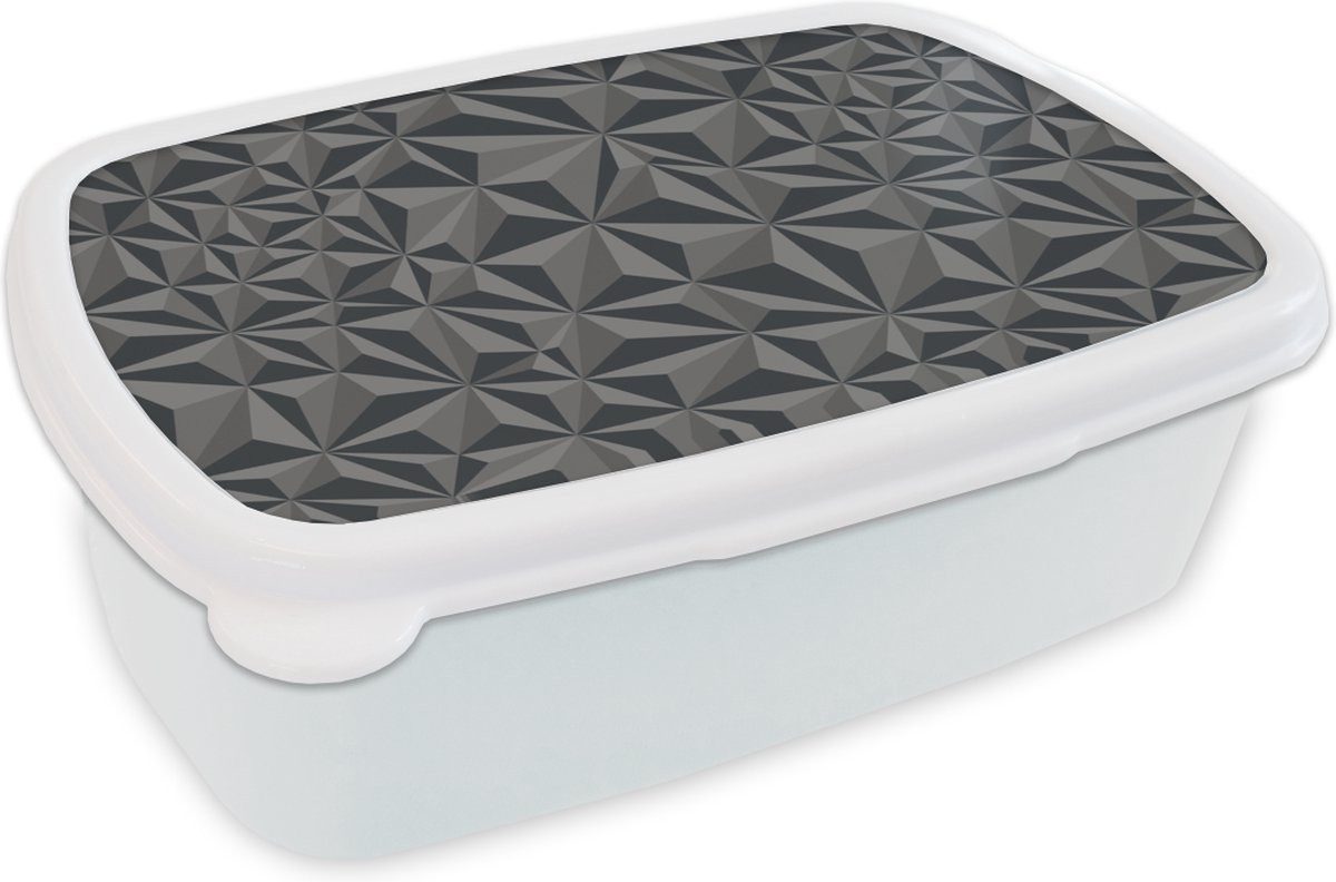 Broodtrommel Wit - Lunchbox - Brooddoos - Geometrie - Grijs - 3D - Patronen - 18x12x6 cm - Volwassenen