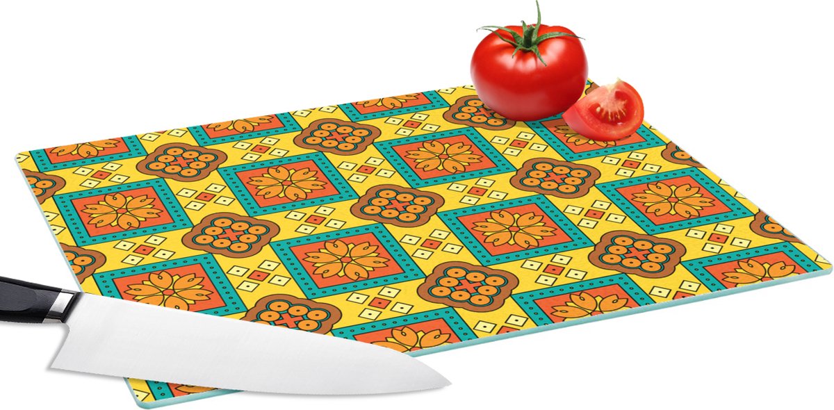 Glazen Snijplank - 39x28 - Patchwork - Retro - Bloemen - Design - Snijplanken Glas