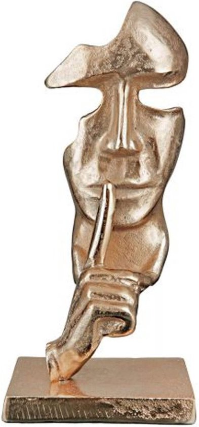 Sculptuur - Beeld - "Silence" - Goud - Decoratief Figuur - Mens / Gezicht - 15 cm x 15 cm x 33 cm