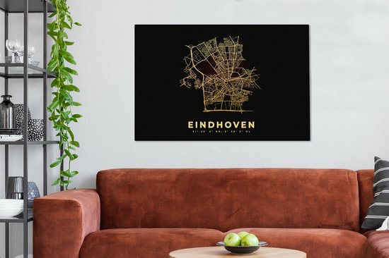 Toile Peinture Plan d'Etage - Plan de Ville - Carte - Eindhoven - Pays- Nederland - 120x80 cm - Décoration murale