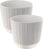2x pièces moderne carf-rayure cache-pot/pot de fleur plastique dia 13 cm/hauteur 11 cm éco/bois blanc pour intérieur/extérieur
