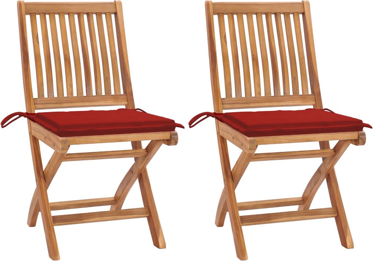 Medina Tuinstoelen 2 st met rode kussens massief teakhout