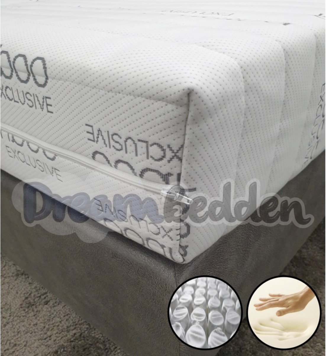 dreambedden Matras 120x210 Nasa Traagschuim 9-zones pocketvering Bamboo Exclusive Ca. 21cm Dik wit