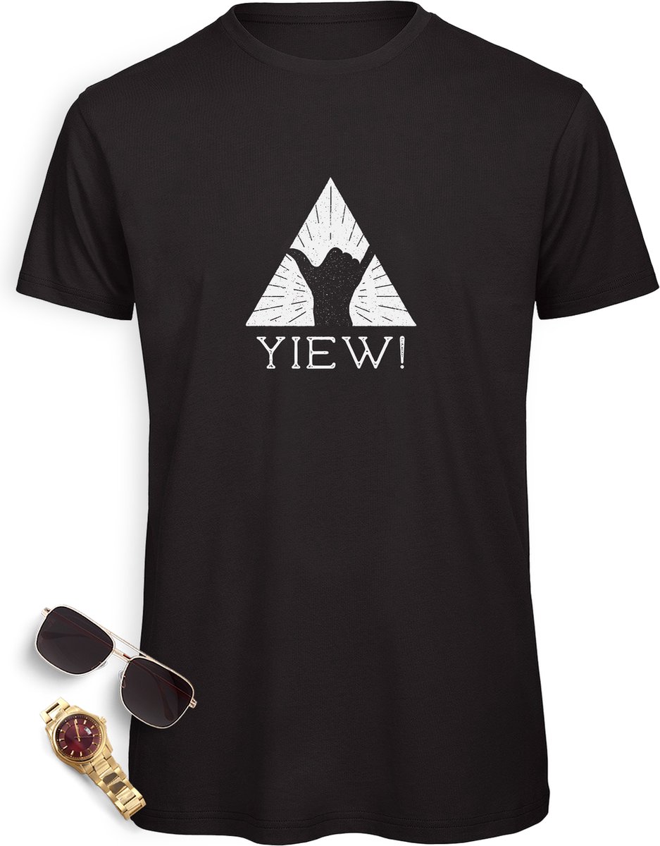 Heren t Shirt met grappige opdruk- Yiew! - Mannen tShirt met print - Maten: S M L XL XXL XXXL- Shirt kleur: zwart.