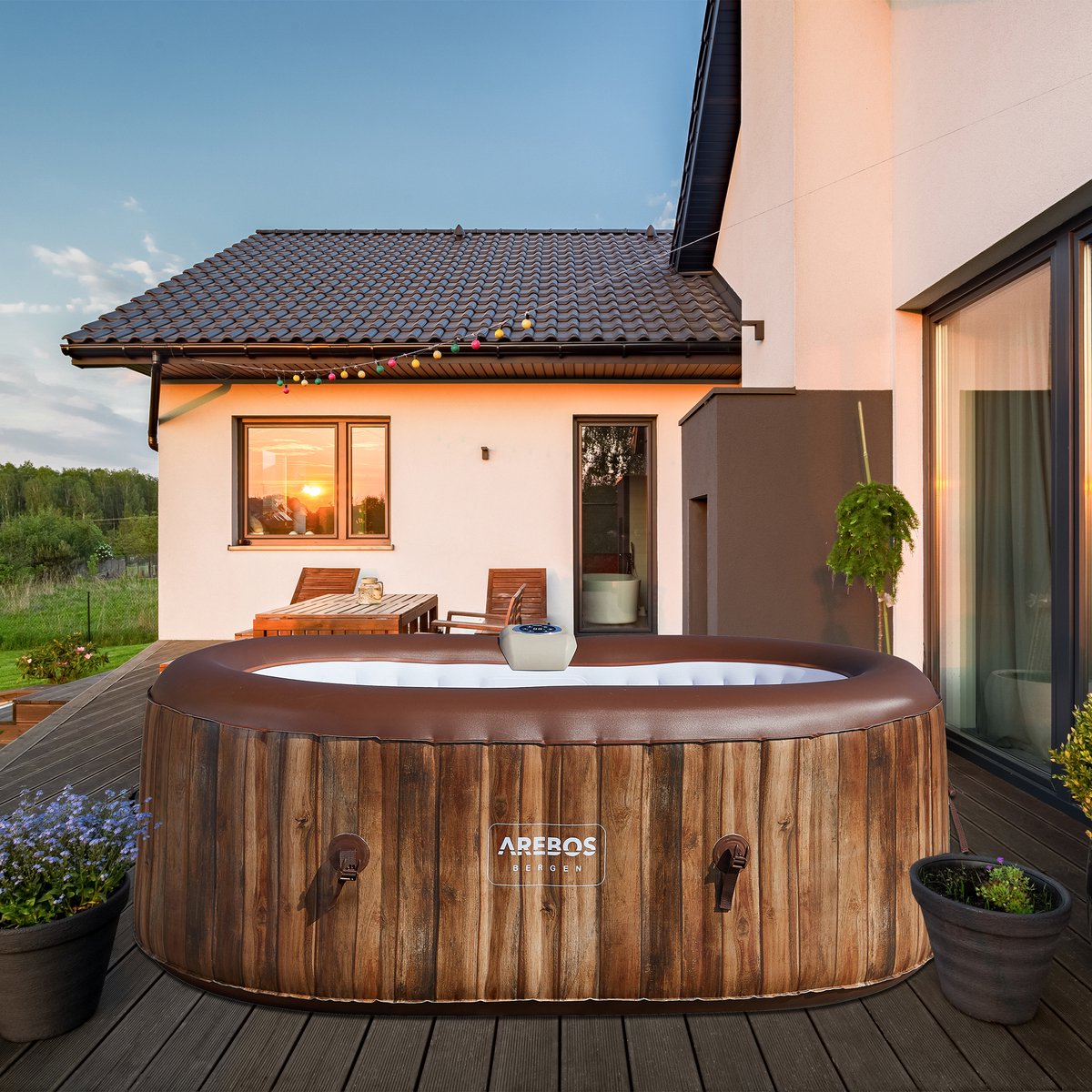 AREBOS In-Outdoor Whirlpool 2400W Zwembad Wellness Massage ovaal 190x120 cm