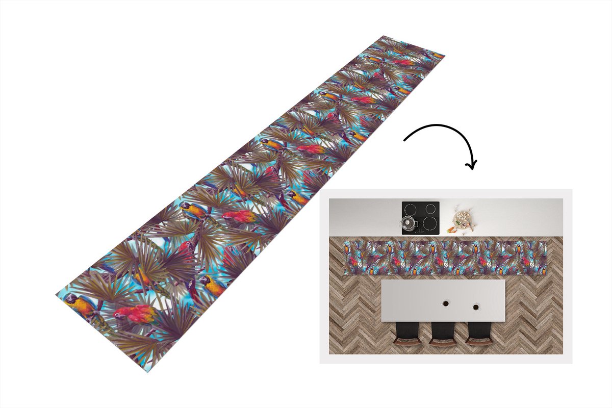KitchenYeah Keukenloper - Keukenmat - Vintage - Papegaai - Regenboog - Jungle - Keuken vloerkleed Multicolor