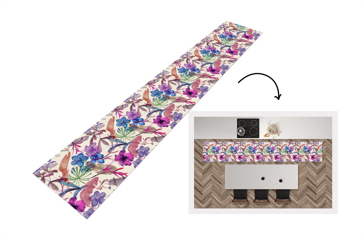 KitchenYeah Keukenloper - Keukenmat - Bloemen - Regenboog - Jungle - Patroon - Vintage - 360x60 cm - Keuken vloerkleed Multicolor