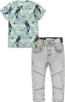 Dirkje - Kledingset(2delig) - Grijze jeans - Shirt groen met print - Maat 86