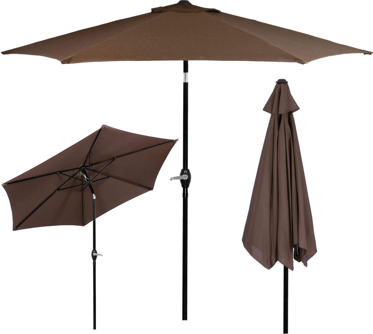 Springos Parasol | Parasols | Kantelbaar | Met ventilatie | Bruin | Ø 250 cm – foto 5