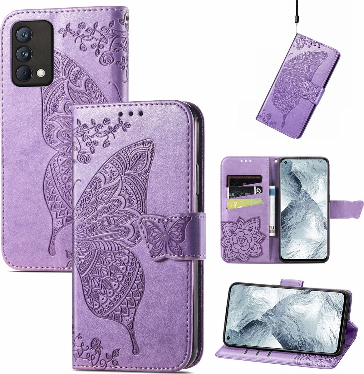 Mobigear Telefoonhoesje geschikt voor Realme GT Master Edition Hoesje | Mobigear Butterfly Bookcase Portemonnee | Pasjeshouder voor 2 Pasjes | Telefoonhoesje voor Pinpas / OV Kaart / Rijbewijs - Paars