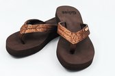 Giliss Teen Slippers dames - DOUBLER BROWN - Red-metaal glans strap