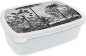 Broodtrommel Wit - Lunchbox - Brooddoos - Design - Bomen - Natuur - Planten - Botanisch - 18x12x6 cm - Volwassenen