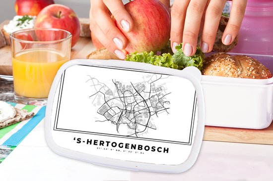 Breadbox Wit - Lunchbox - Breadbox - City Map - Zwart Wit - Map - ' S Hertogenbosch - Pays- Nederland - Map - 18x12x6 cm - Adultes