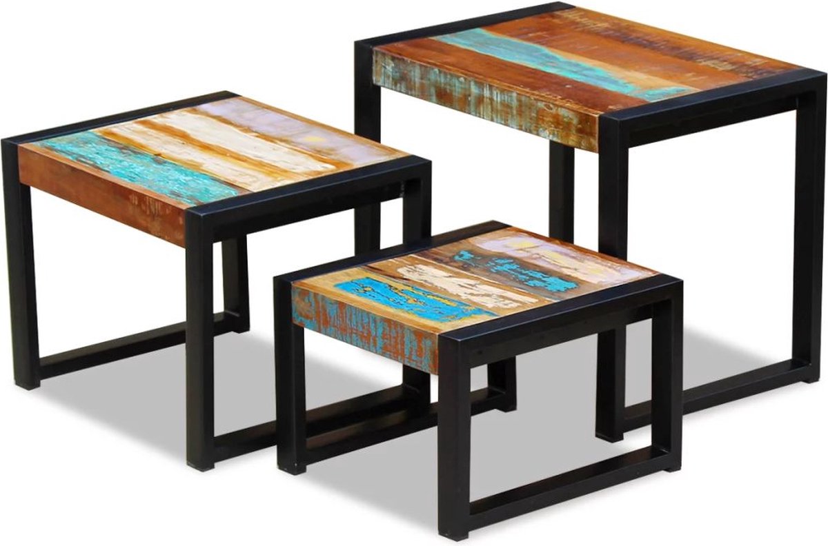 vidaXL 3-delige - Tafeltjesset - massief - gerecycled - hout