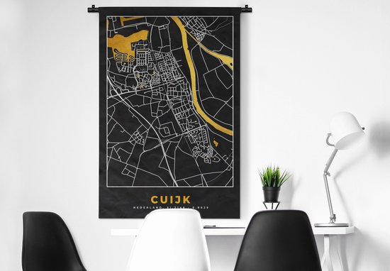 Wandkleed - Wanddoek - Cuijk - Goud - Stadskaart - Plattegrond - Kaart - Nederland - 90x135 cm - Wandtapijt