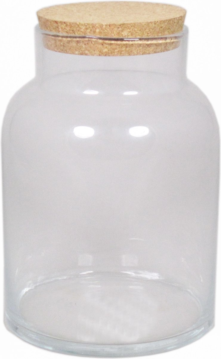 Floran terrarium vaas - glas - 8 liter - met kurk deksel - 18 x 27 cm - Plantenpot van glas