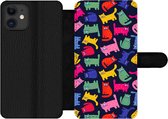 Bookcase Geschikt voor iPhone 11 telefoonhoesje - Patronen - Kat - Regenboog - Roze - Meisjes - Kinderen - Kindje - Met vakjes - Wallet case met magneetsluiting