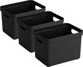 6x stuks zwarte opbergboxen/opbergdozen/opbergmanden kunststof - 18 liter - opbergbakken