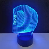 Lampe LED 3D - Lettre Prénom - Devin