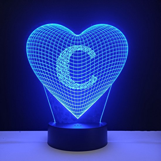 3D LED Lamp - Hart Met Letter - C