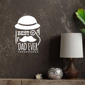 Stickerheld - Muursticker Best dad ever - Woonkamer - Vaderdag - Bolhoed, vergrootglas en snor - Engelse Teksten - Mat Wit - 39.2x27.5cm
