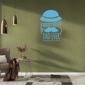 Stickerheld - Muursticker Best dad ever - Woonkamer - Vaderdag - Bolhoed, vergrootglas en snor - Engelse Teksten - Mat Lichtblauw - 78.3x55cm