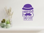 Stickerheld - Muursticker Best dad ever - Woonkamer - Vaderdag - Bolhoed, vergrootglas en snor - Engelse Teksten - Mat Paars - 58.7x41.3cm