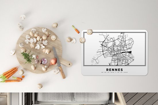 Set de table - Napperons plastique - Rennes - Carte - Plan de la ville - Wit Zwart - Carte - 45x30 cm - 6 pièces - Résistant à la chaleur - Antidérapant - Sous-couche - Amovible