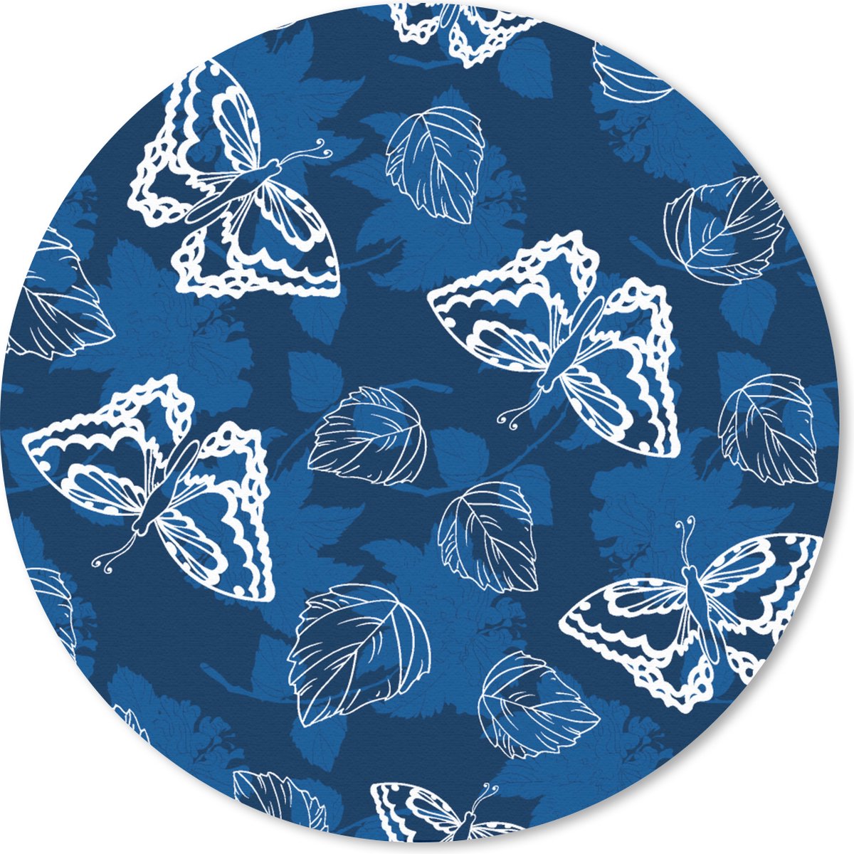 Muismat rond 50x50 cm - Mousepad Vlinder - Insecten - Blauw - Wit - Design - Ronde muismatten