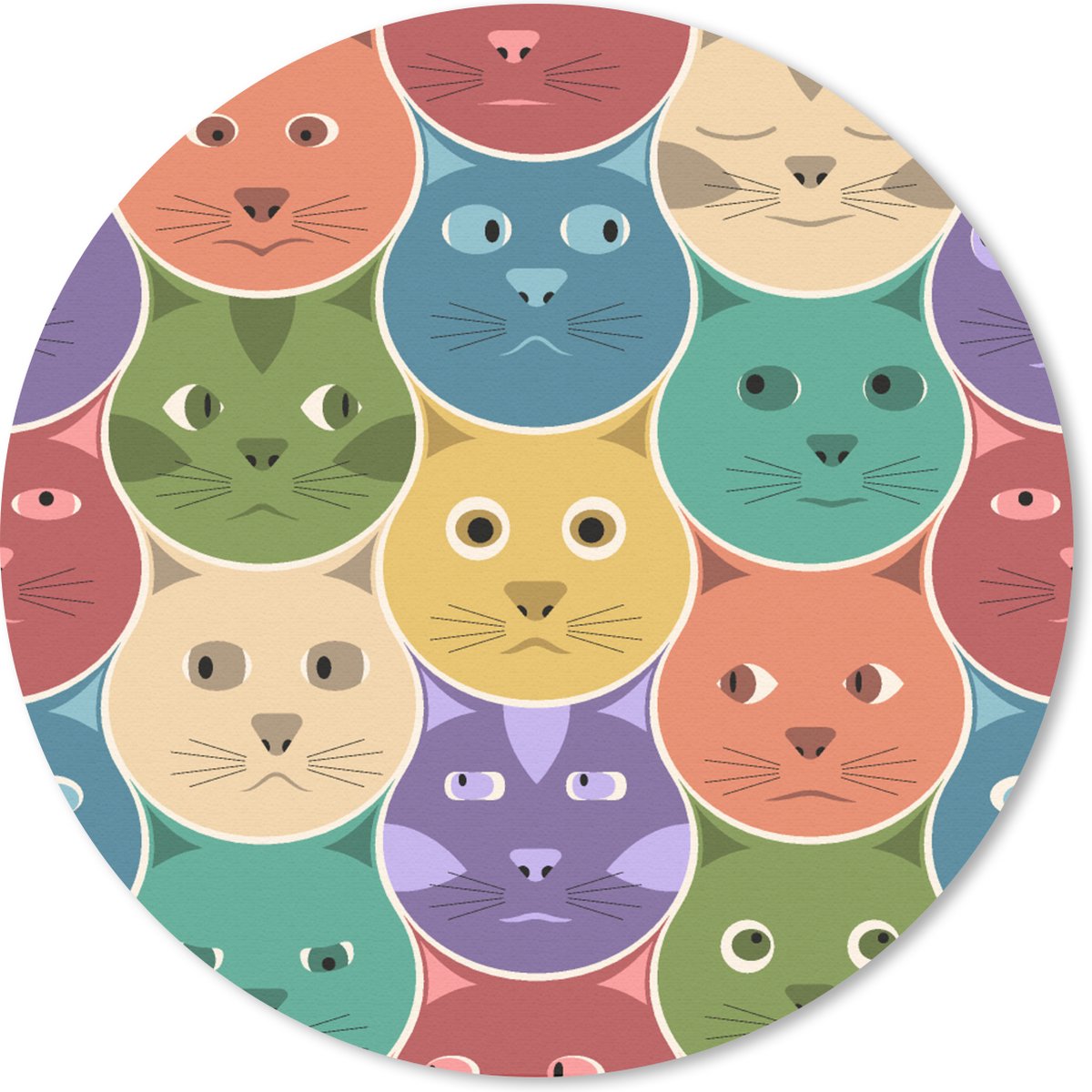 Muismat rond 30x30 cm - Mousepad Katten - Regenboog - Kind - Design - Ronde muismatten