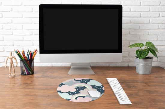 Muismat rond 40x40 cm - Mousepad Regenboog - Wolk - Regen - Kinderen - Patronen - Ronde muismatten