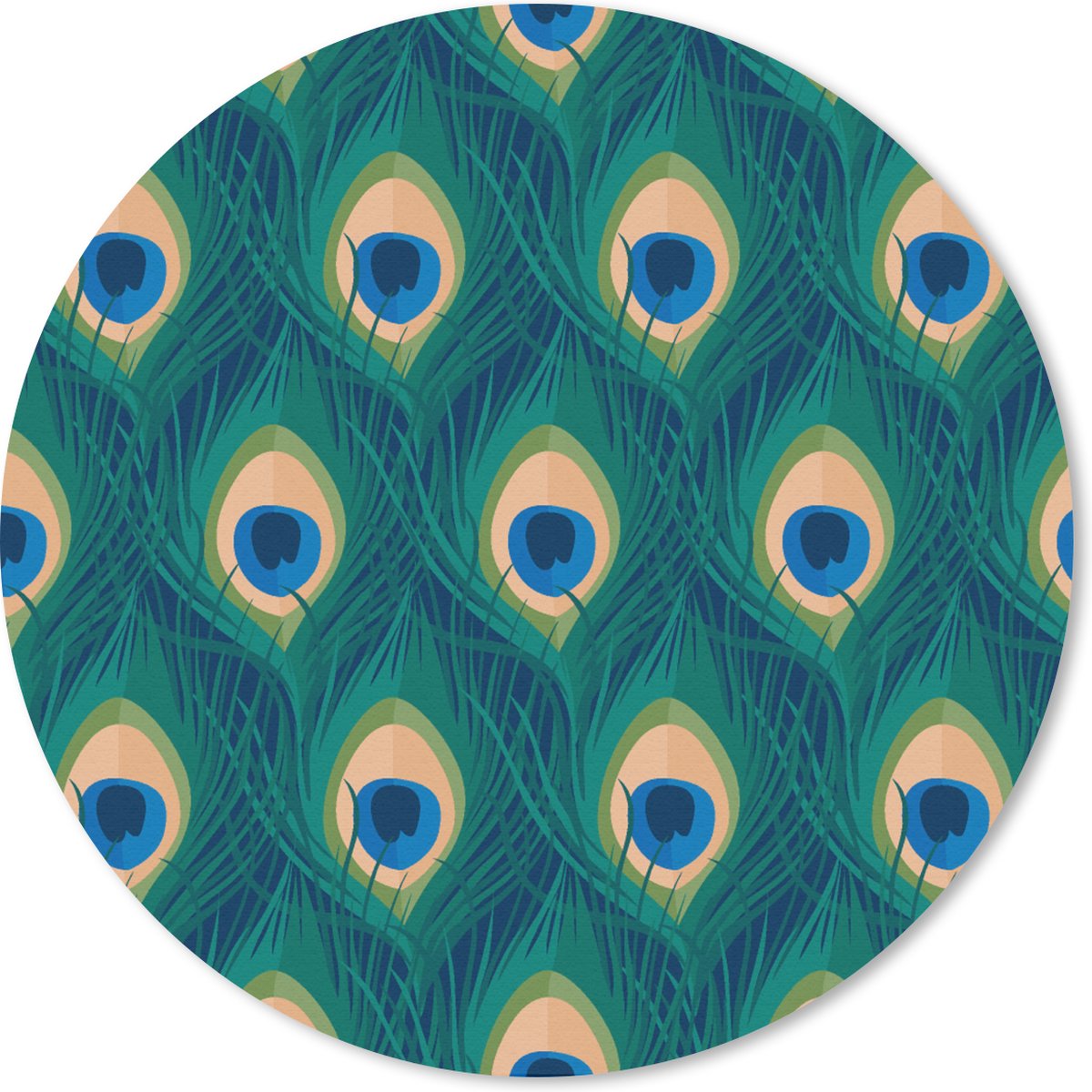 Muismat rond 50x50 cm - Mousepad Design - Pauw - Veren - Groen - Blauw - Ronde muismatten