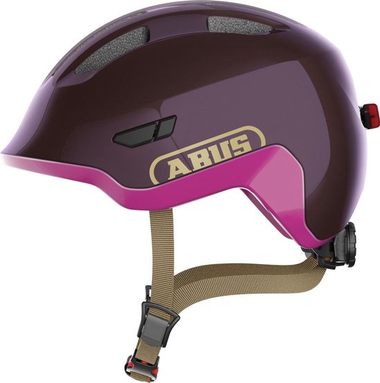 ABUS kinderhelm Smiley 3.0 ACE LED - fietshelm met licht - diepe pasvorm & ruimte voor een vlecht - voor meisjes en jongens - glanzend paars, maat S