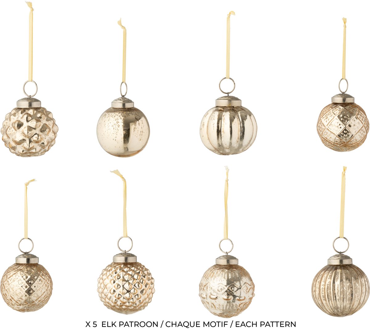 J-Line kerstbal 8 Patronen - glas - goud - doos van 40