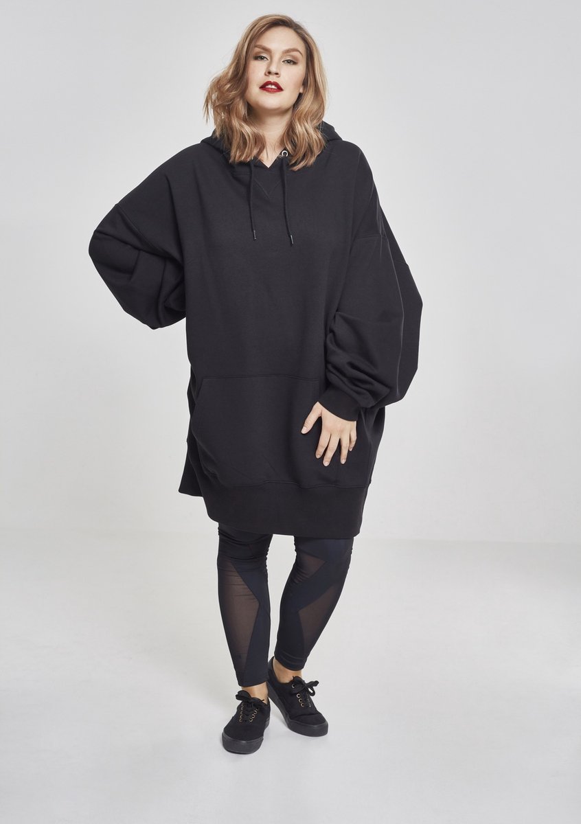Urban Classics Long Oversized Hoodie Dames Trui met capuchon – S Zwart