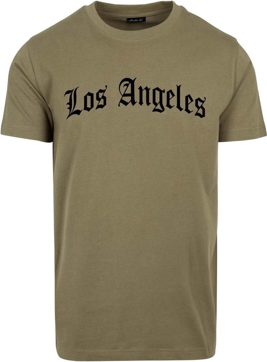 Mister Tee Los Angeles Wording Heren Tshirt XL Olijfgroen