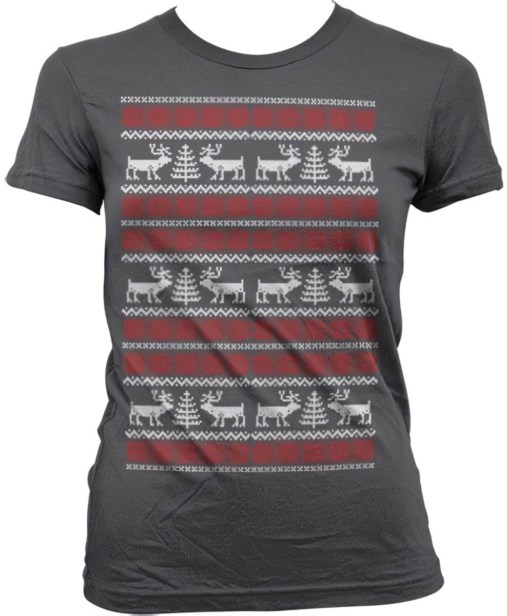 Dames Fun Tshirt -M- Christmas Knit Pattern Grijs