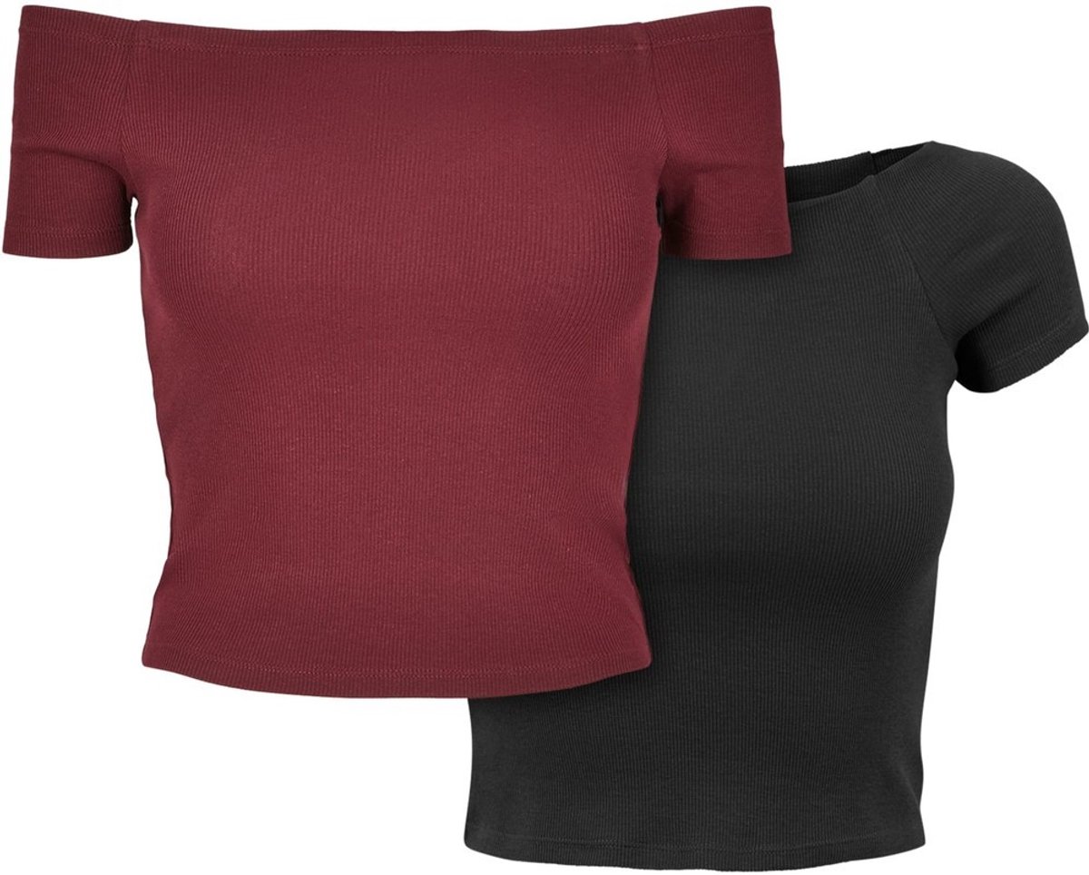 Urban Classics Rib Tee 2Pack Off shoulder top L Rood