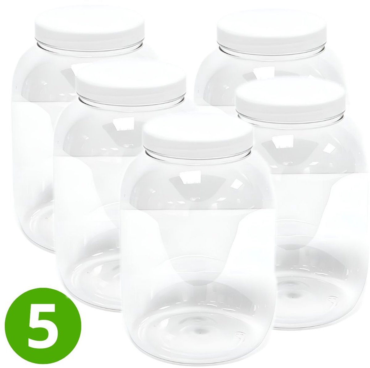 5x Ronde Pot 3000ml met Schroefdeksel - Witte Dop - Transparant - ALPHA - Plastic Potjes met Deksel - Cosmetica - Voorraadpot - Opbergpot- Bewaarpot - Voedselveilig - Navulbaar - PET Kunststof - Multifunctioneel