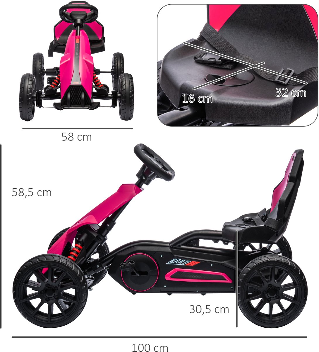 HOMCOM Trapauto met pedalen Kunststof, Metaal 100L x 58B x 58,5H cm Roze — afbeelding 7