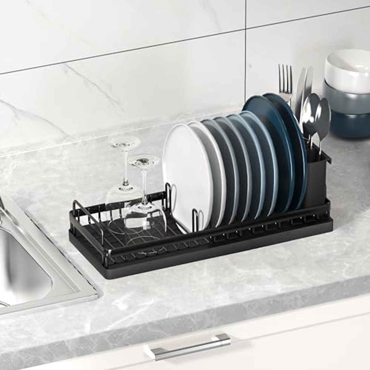 Compact Afdruiprek met Siliconen Droogmatten - Keukengerei Organizer voor Aanrecht en Camping