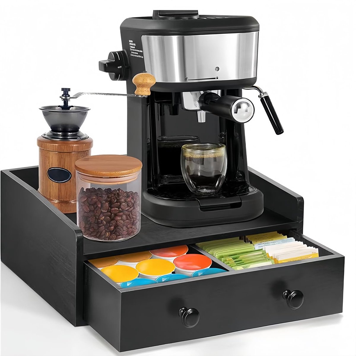 Azomor® Houten Organizer voor Koffie en Thee met Multifunctionele Opbergvakken