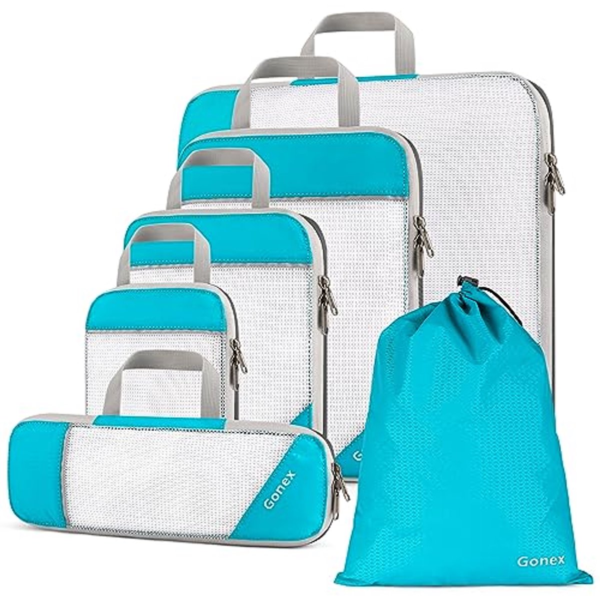 Compressie Kledingtassen Set van 6 - Duurzame Kofferorganizer en Opbergtassen in Blauw