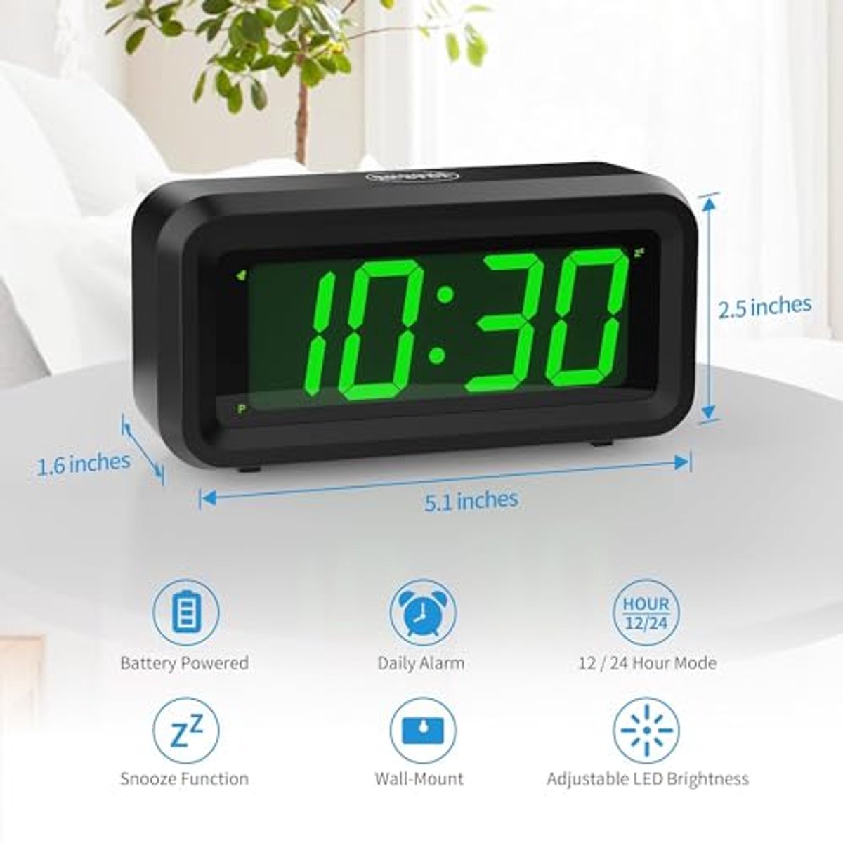 Digitale Wekker met Snooze Functie en Instelbare Helderheid