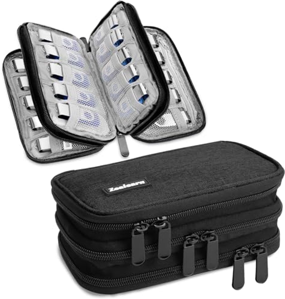 USB-opslag organizer met 30 sleuven - compacte Oxford-hoes met rits